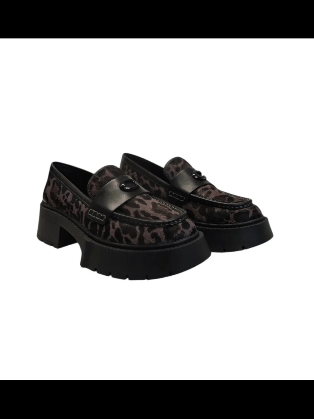 New Coach Leah Platform Leopard Print Haircalf Loafers Casual Shoes Women's 8 B